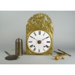 A French lantern clock, late 19th/early 20th century, decorated to the case with a pressed brass