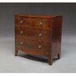 A Regency flame mahogany bow front chest of drawers, with two short over two long graduated