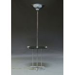 An Art Deco chromed uplighter, c.1940s, with mirrored tier and two removable drink coasters, 170cm