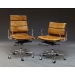 Charles and Ray Eames, a EA219 full height tan leather and chromed office swivel chair, of recent