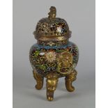 A Chinese enamel and bronze censer, late 19th/20th century, the body of spherical form with