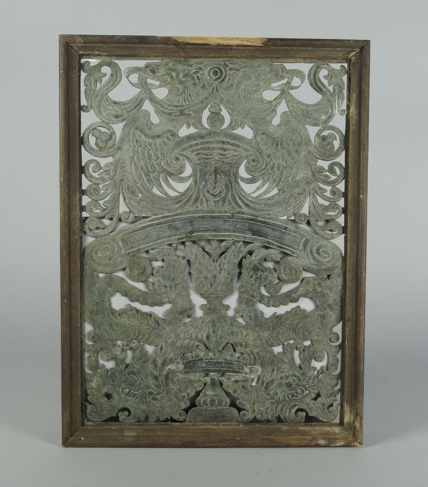 A pierced copper electrotype panel, late 19th/ century, decorated with double eagle heads holding