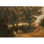 Henry Maplestone, British 1819-1884-Figures on a path in a wood; watercolour, signed and dated 1860,