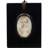 John Turmeau II, British 1777-1846- A portrait miniature of a girl, half-length in a white dress and