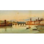 Frans Vervloet, Belgian 1795-1872- View of Florence; watercolour, signed and inscribed, 16.5x31.3cm