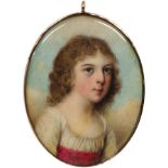 Scottish School, early 19th century- A portrait miniature of a girl c.1810, quarter-length turned to