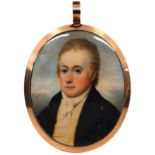 English School, 19th century- A portrait miniature of a gentleman, c.1800, quarter-length in a black