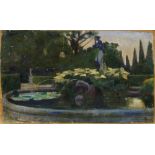 European School, early 20th century- View of an ornamental fountain; oil on canvas laid down on