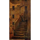 Ernesto Bensa, Italian, act. 1866-1897- Figures talking on village steps; oil on panel, signed, 49.