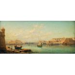 Luigi Maria Galea, Italian 1847-1917- View of the harbour, Valetta, Malta; oil on board, signed,