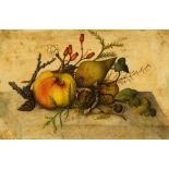 British School, early-mid 19th century- Still life of fruit and foliage; watercolour and varnish