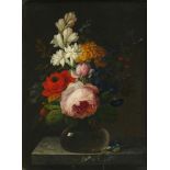 Fr. Hirschler, Austrian, early 19th century- Still life of flowers in glass vases; oils on panel,