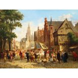 Jean Jacques Zuidema Broos, Flemish 1833-1877- La fete du village; oil on canvas, signed 53x68cm