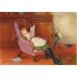 A D Bastin, British act. 1871-1900- Young girl seated reading in an armchair; watercolour, signed,