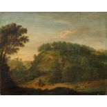 Continental School, mid-late 18th century- Figures in an extensive wooded mountainous landscape with