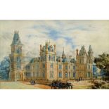 Circle of Alfred Waterhouse RA, British 1830-1905- Extensive view of a Stately home; watercolour,