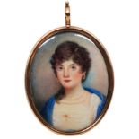 English School, early 19th century- A portrait miniature of a young lady, c.1810, quarter-length