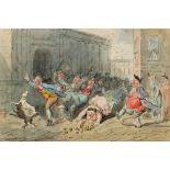 Thomas Rowlandson, British 1756-1827- A Duck Hunt on Bartholemew Lane; pen and brown ink and