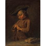 Circle of Nicolas-Bernard Lepicie, French 1735-1784- Portrait of a boy sharpening a stick; oil on