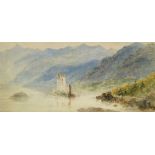 Adela Dundas, British 1840-1887- Scottish loch and castle; watercolour, signed and dated 1880,