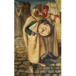 G van Houten, Dutch, early 20th century- Street musicians, Tunis; oil on canvas, signed,