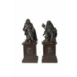 Jean-Marie Pigalle, French 1792-1857- A pair of patinated bronze models of Jean-Baptiste Racine