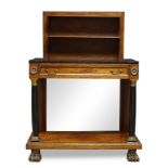 A continental Empire style dresser, the rectangular black marble top surmount with adjustable