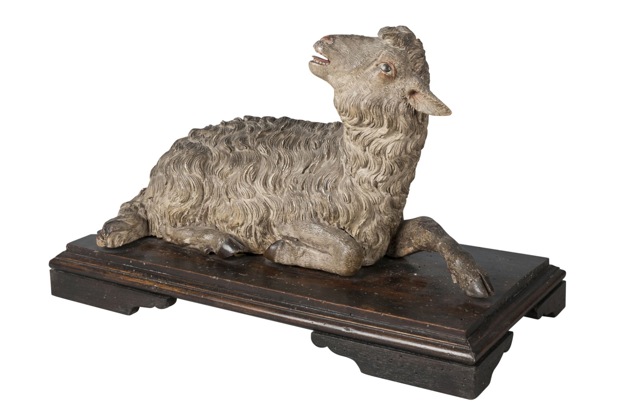 A Continental painted terracotta model of a lamb, probably Italian, 18th century, naturalistically - Image 2 of 2