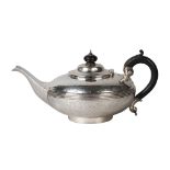 Victorian silver teapot, London c.1851, Joseph & Albert Savory, of squat form, engraved foliate