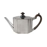 A George III silver teapot, London c.1792 Henry Chawner, of plain form with lobed corners, approx