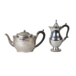 A Victorian silver teapot, London c.1884, William Collins, with reeded domed cover and half reeded