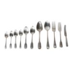 A part canteen silver cutlery, Sheffield c.1897, Walker & Hall, comprising twelve table spoons,