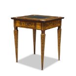 A Continental walnut and floral marquetry inlaid games table, 19th Century, the square top inset