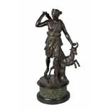 An Italian bronze model of Diana the huntress, 19th century, resting on a black slate and green