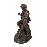 After Eugene-Antoine Aizelin, French, 1821-1902 a French patinated bronze figure of a shepherd boy