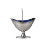 A George III silver oval basket with blue glass liner, London c.1787, Samuel Godbehere & Edward