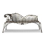 Adrian Reynolds, a steel bench, the backrest and seat consisting of welded slats, with metal rod