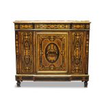 A large Continental marquetry inlaid side cabinet, possibly Italian, 19th Century, with red marble