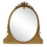 A large Victorian giltwood overmantle mirror, the top cresting with scrolling foliate decoration