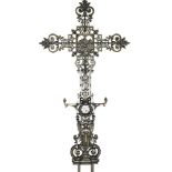 A large French cast iron cross by Barbezat and Cie Paris, 19th century, with a square inset panel of