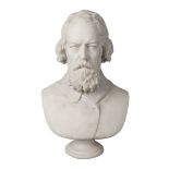 A Robinson and Leadbeater Parian bust of Alfred Tennyson after J Woolner, 19th century, signed to