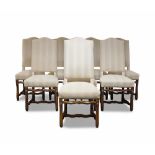 A set of eight French Os de Mouton style dining chairs, 20th Century, upholstered in striped cream