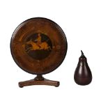 A Sorrento style miniature walnut and olivewood tilt top table, 19th century, inlaid to the centre