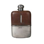 A silver and leather mounted glass hip flask, Birmingham c.1927, J. B Chatterley & Sons Ltd., 16.5cm