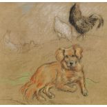 Horace Mann Livens, British 1862-1936- Study with Dog and Hens, c.1900; pastel on buff paper, 16.