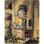 Helen Kapp, British 1901-1978- Demolishing the set at The Old Vic; pen, ink and watercolour,