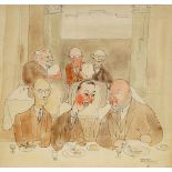 William Gaunt, British 1900-1980- Businessmen's Luncheon; pen, black ink and watercolour over traces