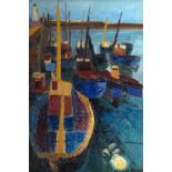 Margaret (Grete) Marks, German/British 1899-1990- “Fishing Boats, Newlyn”; oil on board, signed,