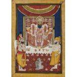 A Mewar ruler worshipping Krishna as Jagannath Rai, Mewar, circa 1830, gouache on paper heightened