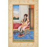 A seated maharaja, India, late 19th century, gouache on paper, shown wearing vibrantly coloured